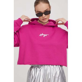 HUGO bluză femei, culoarea roz, cu glugă, imprimeu 50508292
