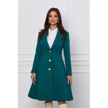 Palton Dy Fashion verde cu buzunare
