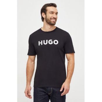 HUGO tricou din bumbac bărbați, culoarea negru, cu imprimeu 50506996