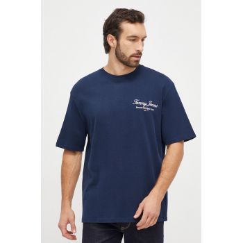 Tommy Jeans tricou din bumbac bărbați, culoarea bleumarin, cu imprimeu DM0DM18273