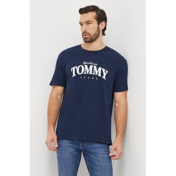 Tommy Jeans tricou din bumbac bărbați, culoarea bleumarin, cu imprimeu DM0DM18274