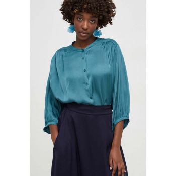 Answear Lab bluza cu mătase culoarea turcoaz, neted