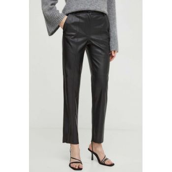 Bruuns Bazaar pantaloni femei, culoarea negru, fason tigareta, high waist