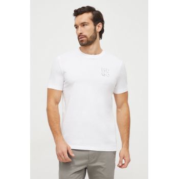 HUGO tricou din bumbac bărbați, culoarea alb, cu imprimeu 50508944