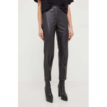 Karl Lagerfeld pantaloni femei, culoarea negru, drept, high waist