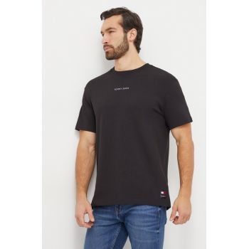 Tommy Jeans tricou din bumbac bărbați, culoarea negru, cu imprimeu DM0DM18266