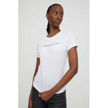 Tommy Jeans tricou din bumbac femei, culoarea alb DW0DW17361