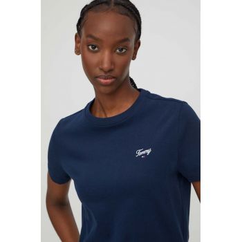 Tommy Jeans tricou din bumbac femei, culoarea bleumarin DW0DW17367