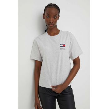 Tommy Jeans tricou din bumbac femei, culoarea gri DW0DW17365