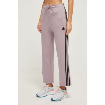 adidas pantaloni de trening culoarea violet, cu imprimeu IS3661