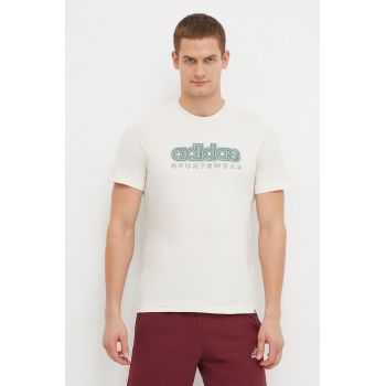 adidas tricou din bumbac bărbați, culoarea bej, cu imprimeu IS2883