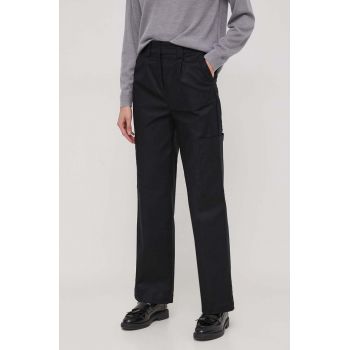 United Colors of Benetton pantaloni femei, culoarea negru, fason cargo, high waist