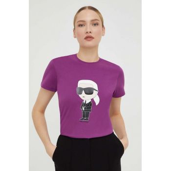 Karl Lagerfeld tricou din bumbac femei, culoarea violet