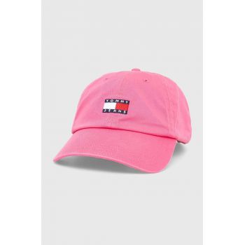 Tommy Jeans șapcă de baseball din bumbac culoarea roz, cu imprimeu AW0AW15848