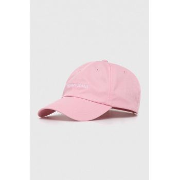 Tommy Jeans șapcă de baseball din bumbac culoarea roz, uni AW0AW15845