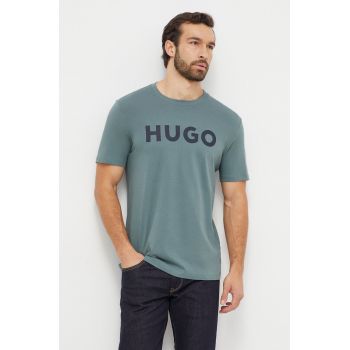 HUGO tricou din bumbac bărbați, culoarea verde, cu imprimeu 50467556