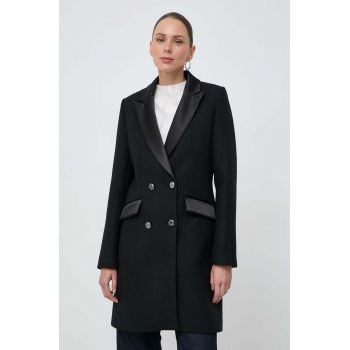 Morgan palton de lana culoarea negru, de tranzitie, cu doua randuri de nasturi