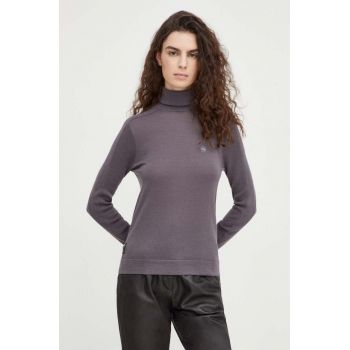 G-Star Raw pulover de lana femei, culoarea violet, light, cu guler