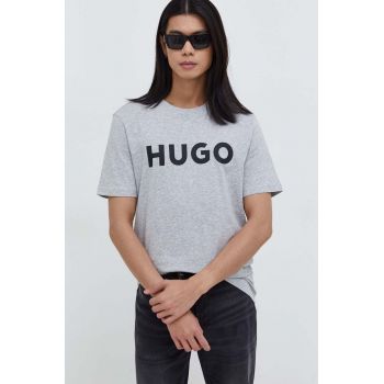 HUGO tricou din bumbac bărbați, culoarea gri, cu imprimeu 50467556