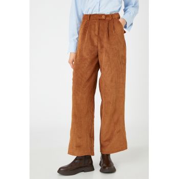 Pantaloni crop din reiat cu croiala ampla