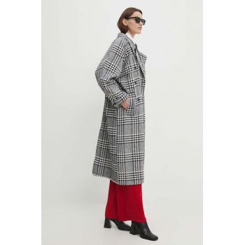 Answear Lab palton din lana culoarea gri, de tranzitie, cu doua randuri de nasturi de firma original