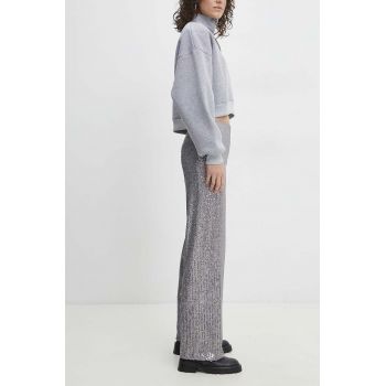 Answear Lab pantaloni femei, culoarea argintiu, lat, high waist