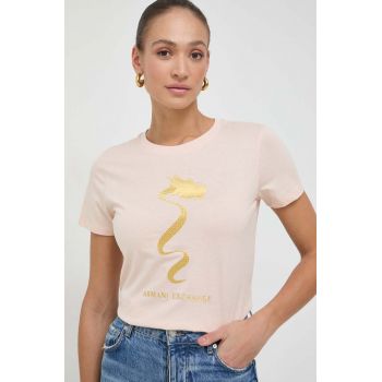 Armani Exchange tricou din bumbac femei, culoarea roz