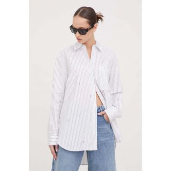 HUGO cămașă din bumbac femei, culoarea alb, cu guler clasic, relaxed 50509182