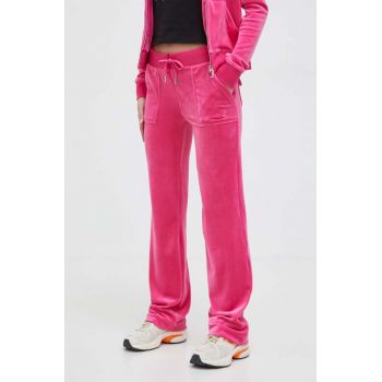 Juicy Couture pantaloni de trening din velur culoarea roz, neted