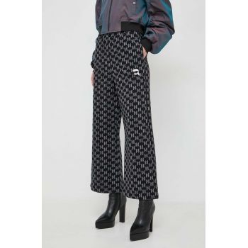 Karl Lagerfeld pantaloni de bumbac culoarea negru, lat, high waist