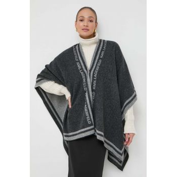 Karl Lagerfeld poncho de lana culoarea gri, călduros de firma original