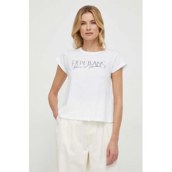 Pepe Jeans tricou din bumbac HANNON femei, culoarea alb