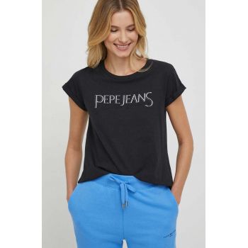 Pepe Jeans tricou din bumbac HANNON femei, culoarea negru