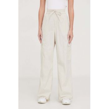 Tommy Jeans pantaloni femei, culoarea bej, lat, high waist DW0DW17317