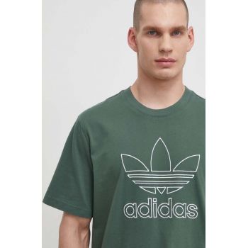 adidas Originals tricou din bumbac Trefoil Tee bărbați, culoarea verde, cu imprimeu, IR7993