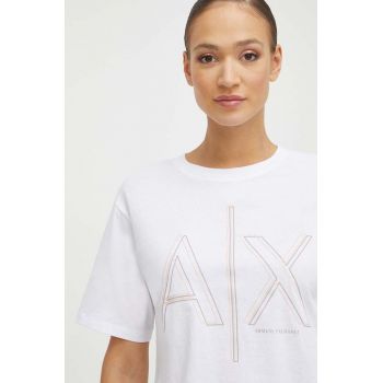 Armani Exchange tricou din bumbac femei, culoarea alb