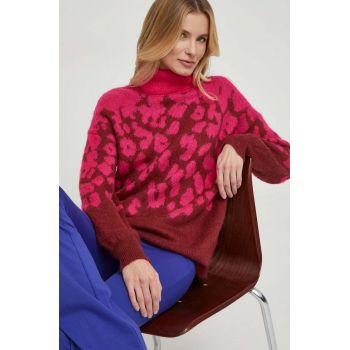 United Colors of Benetton pulover din amestec de lana culoarea roz, light, cu guler