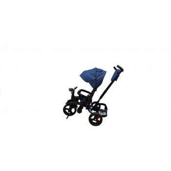 Tricicleta cu scaun reversibil, pozitie de somn, pedale si far cu lumina, albastru