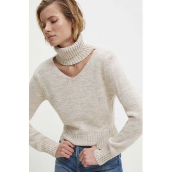 Answear Lab pulover de lana culoarea bej, cu guler