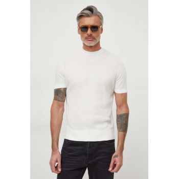 Armani Exchange tricou barbati, culoarea alb, neted