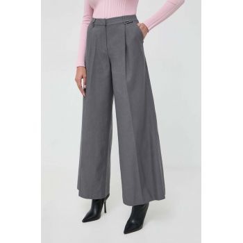 Karl Lagerfeld pantaloni femei, culoarea gri, lat, high waist