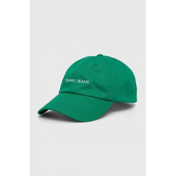 Tommy Jeans șapcă de baseball din bumbac culoarea verde, uni AW0AW15845