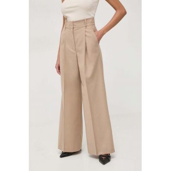 Ivy Oak pantaloni din lână culoarea bej, lat, high waist IO115169