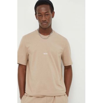 MSGM tricou din bumbac bărbați, culoarea bej, cu imprimeu 3640MM550.247002