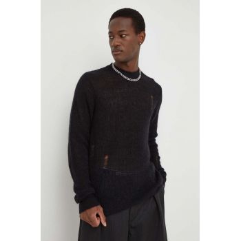 Won Hundred pulover de lână bărbați, culoarea negru, light 2704-11081