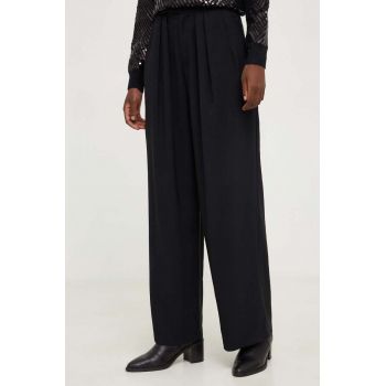 Answear Lab pantaloni de damă, culoarea negru, high waist larg