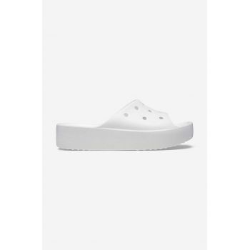 Crocs papuci Classic Platform Slide femei, culoarea alb, cu platformă 208180