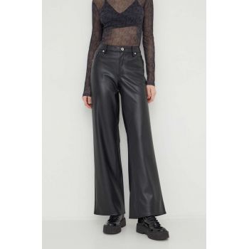 Karl Lagerfeld Jeans pantaloni femei, culoarea negru, lat, medium waist