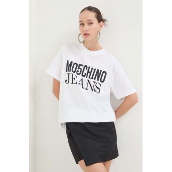 Moschino Jeans tricou din bumbac femei, culoarea alb