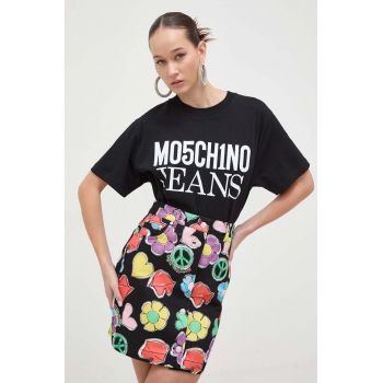 Moschino Jeans tricou din bumbac femei, culoarea negru